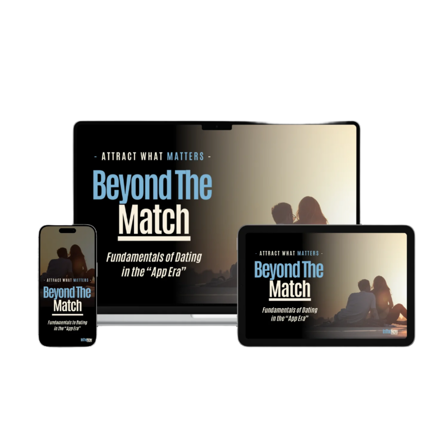 Dating and relationship advice ebook, front side on a tablet, phone, and computer
