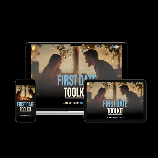 The First Date Toolkit shown on a phone, Computer and an iPad